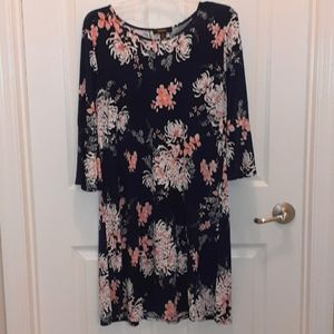 Navy Blue Floral A-Line Dress